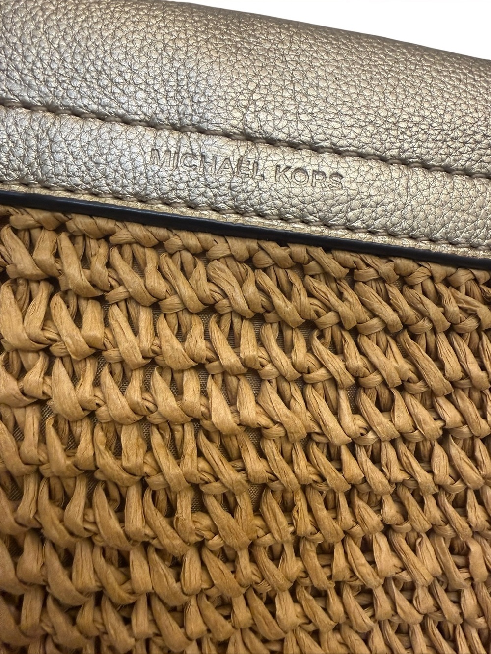 Michael Kors Naomi Large Woven Straw & Metallic Gold Leather Tote Bag - Picture 3 of 9